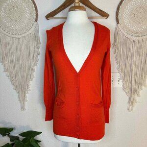 J. Crew orange lightweight long line button front cardigan small